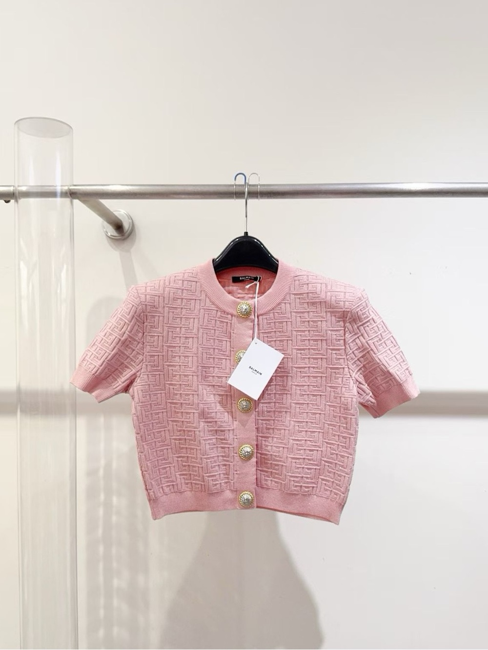 Balmain Pink Short-Sleeve Knit Cardigan Kids